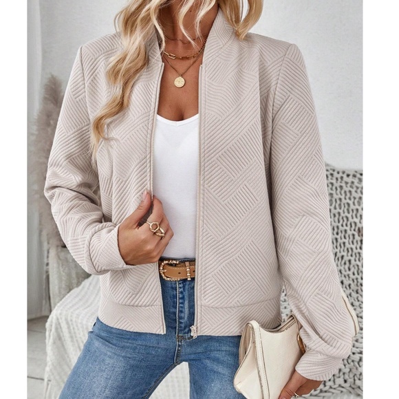 Classic Zip up Textured Oversized Bomber Jacket - Picture 9 of 11